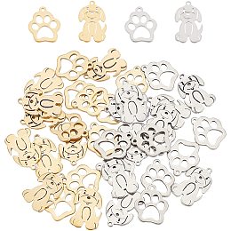 DICOSMETIC 40pcs 2 Style Golden and Stainless Steel Color Cute Dog Pendants Dog Paw Print Charms Pet Footprint Pendants Animal Charms for Jewelry Making Craft