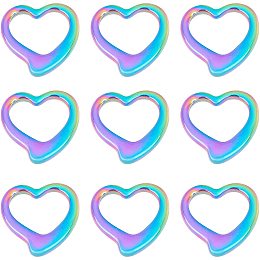 UNICRAFTALE 10pcs Rainbow Heart Linking Rings Stainless Steel Hypoallergenic Linking Rings Metal Frames Connectors for Jewelry Making 24mm Long