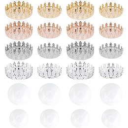 UNICRAFTALE 16pcs 4 Colors Stainless Steel Lace Edge Bezel Cups Flat Round Flat Round Trays Blank Bezel Pendant Trays with Transparent Half Round Glass Cabochons 12/13/15/16mm