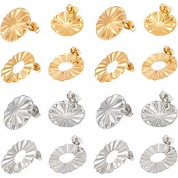 UNICRAFTALE 16pcs 2 Colors Oval and Flat Round Stud Earring Findings 304 Stainless Steel Ear Studs with Ear Nuts Earring Components for DIY Jewelry Making