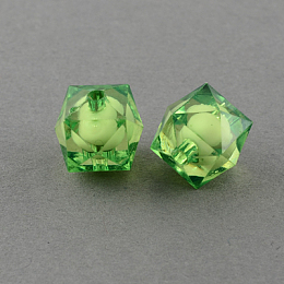 Honeyhandy Transparent Acrylic Beads, Bead in Bead, Faceted Cube, Lime Green, 10x9x9mm, Hole: 2mm, about 1050pcs/500g