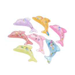 Honeyhandy Resin Cabochons, with Paillette, Dolphin, Mixed Color, 34x19x6mm