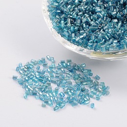 Honeyhandy 11/0 Two Cut Glass Seed Beads, Hexagon, Silver Lined Round Hole, Cyan, Size: about 2.2mm in diameter, about 4500pcs/50g