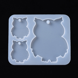 Honeyhandy Owl Pendant Silicone Molds, Resin Casting Molds, For UV Resin, Epoxy Resin Jewelry Making, White, 85x103x5.5mm, Owl: 36.5x29.5mm and 65x61.5mm