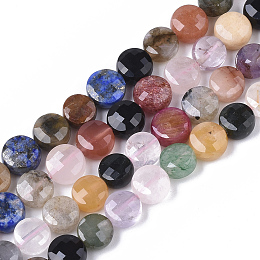 Honeyhandy Natural Mixed Stone Beads Strands, Faceted, Flat Round, 6x3.5~4mm, Hole: 0.9mm, about 72pcs/strand, 15.55 inch(39.5cm)