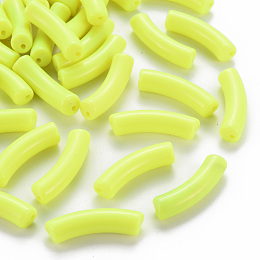 Honeyhandy Opaque Acrylic Beads, Curved Tube, Green Yellow, 32x9.5x8mm, Hole: 1.8mm