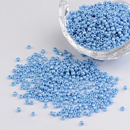 Honeyhandy DIY Craft Beads 12/0 Opaque Colors Lustered Round Glass Seed Beads, Light Cyan, Size: about 2mm in diameter, hole:1mm, about 3304pcs/50g