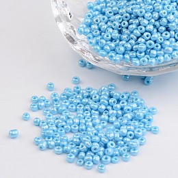 Honeyhandy DIY Craft Beads 8/0 Opaque Colors Lustered Round Glass Seed Beads, Light Cyan, Size: about 3mm in diameter, hole:1mm, about 1101pcs/50g