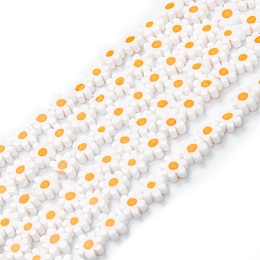 Honeyhandy Handmade Millefiori Glass Bead Strands, Flower, White, 6.4~9x3.2mm, Hole: 1mm, about 56pcs/Strand, 15.75''(40cm)