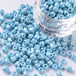 Honeyhandy Glass Seed Beads, Opaque Colors Lustered, Round, Light Cyan, 4mm, Hole: 1.5mm, about 1000pcs/100g