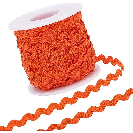 GORGECRAFT Wave Bending Fringe Trim, Sewing Ribbon, with Plastic Empty Spools, Orange,  3/16 inches~3/8 inch(5~8.5mm), about 25m/strand, 1strand