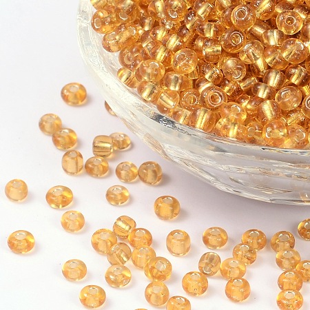 Honeyhandy 6/0 Round Silver Lined Round Hole Glass Seed Beads, Goldenrod, 4mm, Hole: 1.5mm, about 496pcs/50g