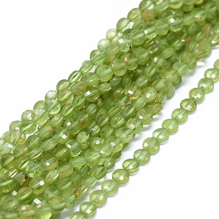 Arricraft Natural Peridot Beads Strands, Faceted, Flat Round, 3.5~4x2~3mm, Hole: 0.6mm, about 102~110pcs/strand, 15.35~15.51 inches(39~39.4cm)