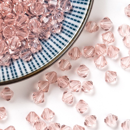 Arricraft Czech Glass Beads, Faceted, Bicone, Pink, 6mm in diameter, hole: 0.8mm, 144pcs/gross