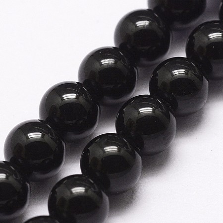 Arricraft Natural Black Onyx Beads Strands, Black Agate, Dyed, Round, Black, 6mm, Hole: 1mm; about 32pcs/strand, 7.5 inches