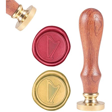 CRASPIRE Wax Seal Stamp, Sealing Wax Stamps Orchestral Harp Retro Wood Stamp Wax Seal 25mm Removable Brass Seal Wood Handle for Envelopes Invitations Wedding Embellishment Bottle Decoration