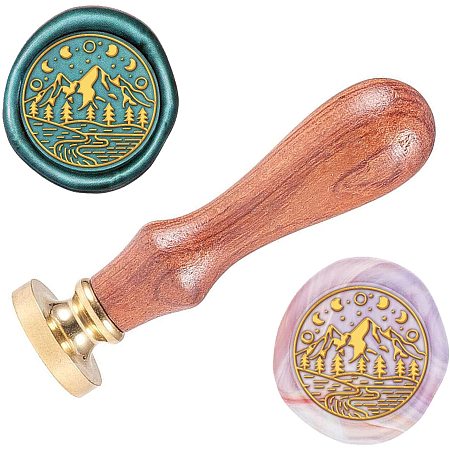 ARRICRAFT 0.98inch Snow Mountain Forest Pattern Wax Seal Stamp Wax Sealing Stamps with Wood Handle Removable Vintage Brass Seal for Wedding Invitations Envelopes Wine Packages