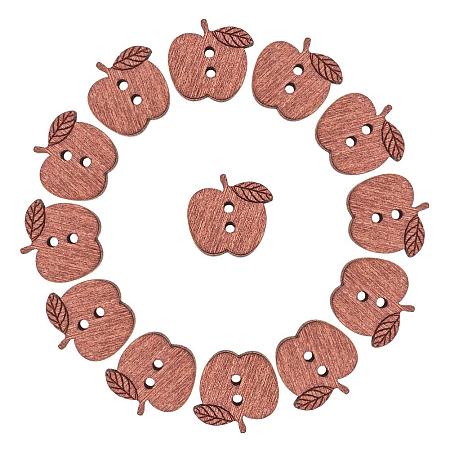 NBEADS 500 Pcs 2-Hole Wooden Buttons, Apple Sewing Buttons, Undyed, SaddleBrown, 15x17x4mm, Hole: 2mm