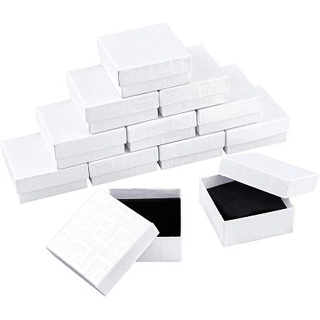 BENECREAT 12 Pack Maze Pattern Cardboard Jewelry Box 3x3x1.4 Inch White Square Necklace Ring Earring Gift Box with Sponge Insert for Valentine's Day, Anniversaries, Weddings