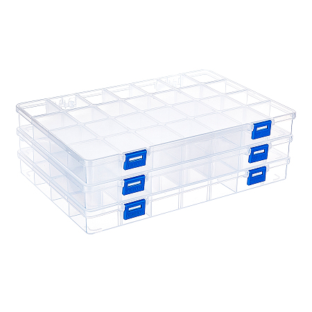 BENECREAT 3Pcs Rectangle PP Plastic Bead Storage Container, 28 Compartment  Organizer Boxes, with Hinged Lid, for Small Parts, Hardware and Craft,  Clear, 28.5x20x3cm 