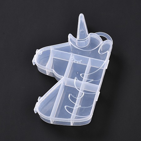 Honeyhandy Plastic Bead Containers, for Small Parts, Hardware and Craft, Unicorn, Clear, 16.2x9.7x2.5cm, Hole: 11x19.5mm