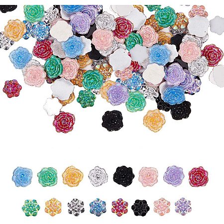 Arricraft 160pcs 8 Colors Flower Slime Charms Rose Resin Rhinestone Cabochons Flatback Embellishments for Craft DIY Hairpin Scrapbooking Charms Earring Making (12mm, 14mm)