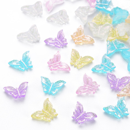 Arricraft Transparent Resin Cabochons, with Glitter Powder, Butterfly, Mixed Color, 7x10x2.5mm