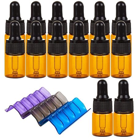 BENECREAT 15 Packs 5ml Amber Brown Glass Dropper Bottle Vials Glass Eye Dropper Bottle with Display Stands for Essential Oil Aromatherapy Fragrance