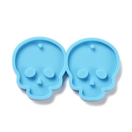 Honeyhandy DIY Skull Pendants Silicone Molds, Resin Casting Molds, For UV Resin, Epoxy Resin Jewelry Making, Halloween Theme, Deep Sky Blue, 42x71x5mm, Hole: 2mm, Inner Diameter: 38x32mm