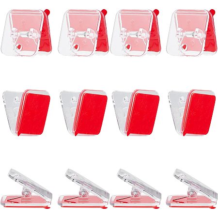 GORGECRAFT 12Pcs Self Adhesive Clips Small Clear Hanging Spring Clips Rectangle Sticky Wall Tapestry Clamps for Paper Poster Rope Picture Fasteners Home Office Stationery Supplies