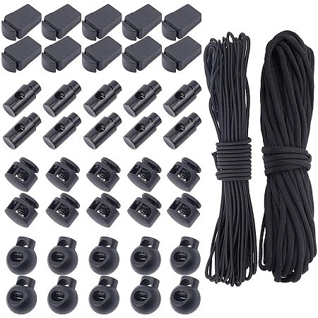 NBEADS 2 Bundles Elastic Cords and 80 Pcs Polyester Cords, Cord Locks Spring Toggles Stoppers and Elastic Cord for Drawstring Shoelaces Clothing Bags
