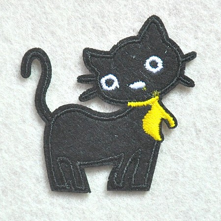 Honeyhandy Computerized Embroidery Cloth Iron on/Sew on Patches, Costume Accessories, Appliques, Cat Shape, Black, 50x50mm