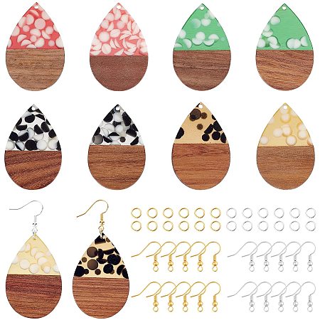 OLYCRAFT 58 Pcs Resin Wood Earring Pendants Teardrop Resin Walnut Wood Dangle Earring Making Kits Jewelry Findings for Jewellery Making DIY Crafts - 5 Styles