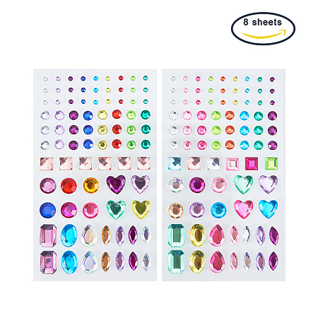 PandaHall Elite 8 Sheets Self-adhesive Rhinestone Sticker Jewel Crystal Gem Stickers 2 Styles for DIY Nail Art, Face, Makeup, Mobile Phone Decoration, Carnival, Crafts, Scrapbooking Embellishments