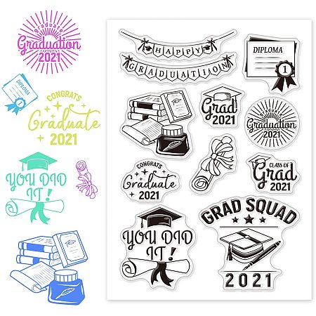 GLOBLELAND Grad Squad Happy Graduation Clear Stamps Transparent Silicone Stamp Seal for Card Making Decoration and DIY Scrapbooking