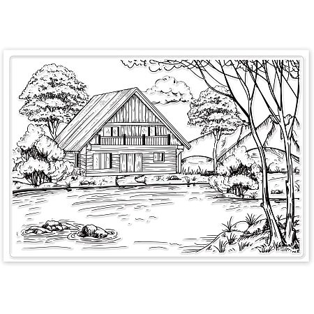GLOBLELAND Lakeside Cabin Silicone Clear Stamps for Festival Card Making DIY Scrapbooking Photo Album Decoration Paper Craft,6.3x4.3 Inches