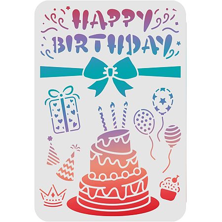 FINGERINSPIRE Happy Birthday Drawing Painting Stencils Templates 11.6x8.3inch Cake Pattern Plastic Stencils Decoration Rectangle Reusable Stencils for Painting on Wood, Floor, Wall and Fabric