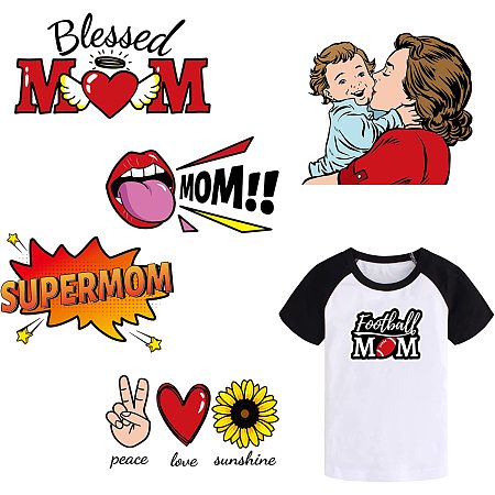 SUPERDANT 6pcs/Set PET Mother's Day Iron-on Heat Transfer Stickers Iron On Patches Washable Heat Transfer Stickers Clothes Patch for DIY Clothes