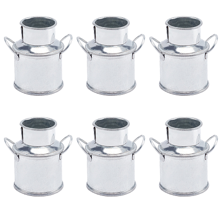 FINGERINSPIRE 6 Pcs Mini Rustic Galvanized Vase Shabby Chic Small Metal Bucket Dollhouse Flower Plant Vase Milk Can Candy Container for Micro Garden Landscape Decorations (4.6x3.6x4.9cm, Silver)