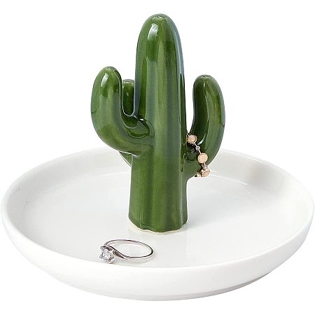 FINGERINSPIRE Cactus Ring Holders Green Jewelry Tower Ceramic Dish Plate Jewel Display Organizer Trinket Tray for Ring Earrings Bracelet Jewelry Holder Office Desk Home Decor Women Birthday Gifts