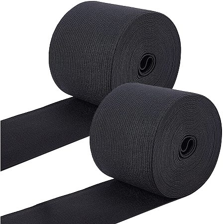 BENECREAT 2 Rolls 2.4 Inch x 5.5 Yard/60mmx5m Flat Elastic Rubber Band Braided Stretch Strap Fabric Band for DIY Sewing Project Waist Band Making, Black