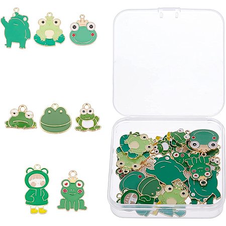 SUPERFINDINGS 32Pcs Alloy Enamel Frog Pendants 8 Style Lime Green Frog Dangle Beads Charm Metal Cute Frog Jewelry Charms for Bracelet Necklace Jewelry DIY Craft Making，Hole:1.6-2.3mm