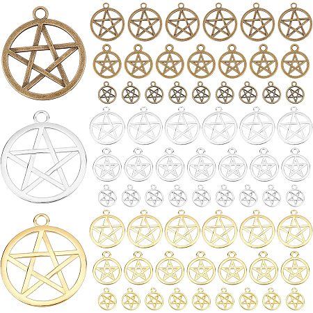 PandaHall Elite Pentagram Pendants, 108pcs Pentacle Star Protection Pendant Pentagram Lucky Charms Hollow Charms for Necklace Bracelet Earring Keychain DIY Jewelry Craft Making, Golden/Silver/Bronze