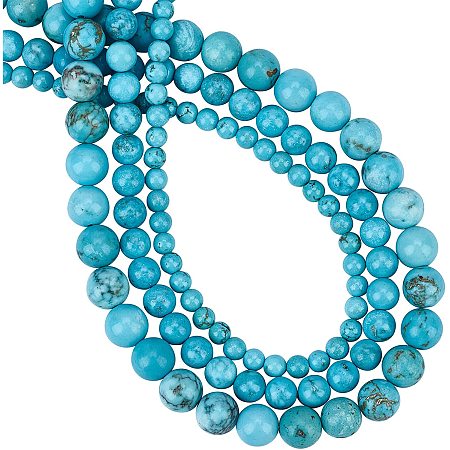 CHGCRAFT 3Strand 3 Sizes Beads Howlite Beads Plactic Beads Round Blue Beads for DIY Crafts Jewelry Making