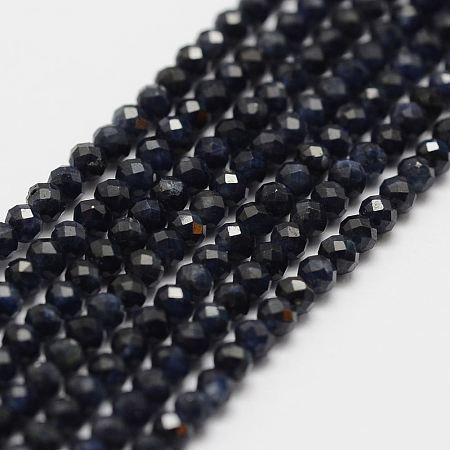 Honeyhandy Natural Sapphire Bead Strands, Grade AA, Faceted, Round, 2~2.3mm, Hole: 0.5mm, about 160~169pcs/strand, 12.5 inch~12.9 inch(320~330mm)