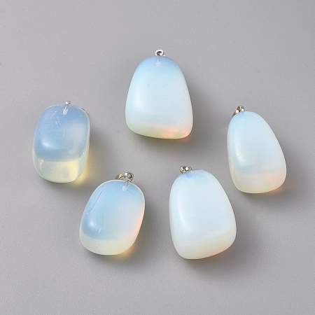 Honeyhandy Opalite Pendants, with Platinum Tone Brass Findings, Nuggets, 23~30x13~22x12~20mm, Hole: 5x3mm