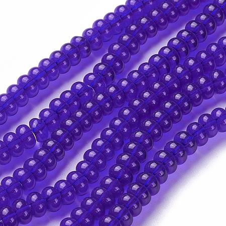 Opaque Solid Color Glass Beads Strands, Rondelle, Blue, 8x3~5mm, Hole: 1.5mm, about 88~90pcs/strand, 15.7 inches(40cm)