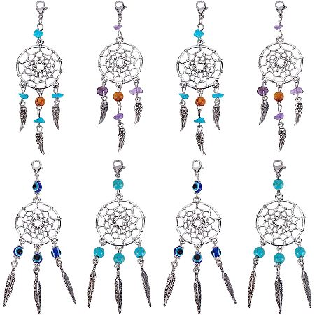 SUNNYCLUE 1 Box 16Pcs Dream Catcher Charms Bohemian Style Dream Catchers Charm Synthetic Turquoise Chakra Energy Amethyst Chip Beads Evil Eye Bead Lobster Clasp Charms for Jewelry Making Charm Craft