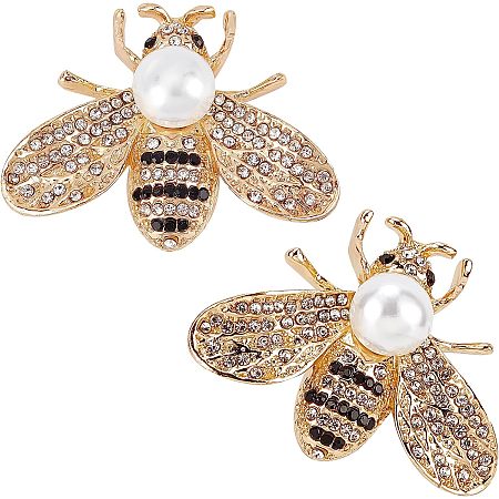 GORGECRAFT 2Pcs Bee Brooches for Women Crystal Insect Honey Brooch Lapel Pin Rhinestone Fashion Jewelry Set Elegant Personality Accessories with Faux Pearl Gift for Birthday Dating Party(Gold)