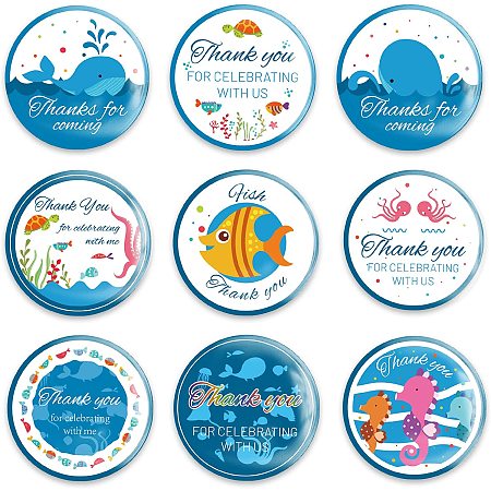 GLOBLELAND 9Pcs Marine Animals Pinback Buttons Thank You Brooch Pins Picnic Camping Button Badges for Adults Kids Men or Women, 2.3Inch, Mixed Color